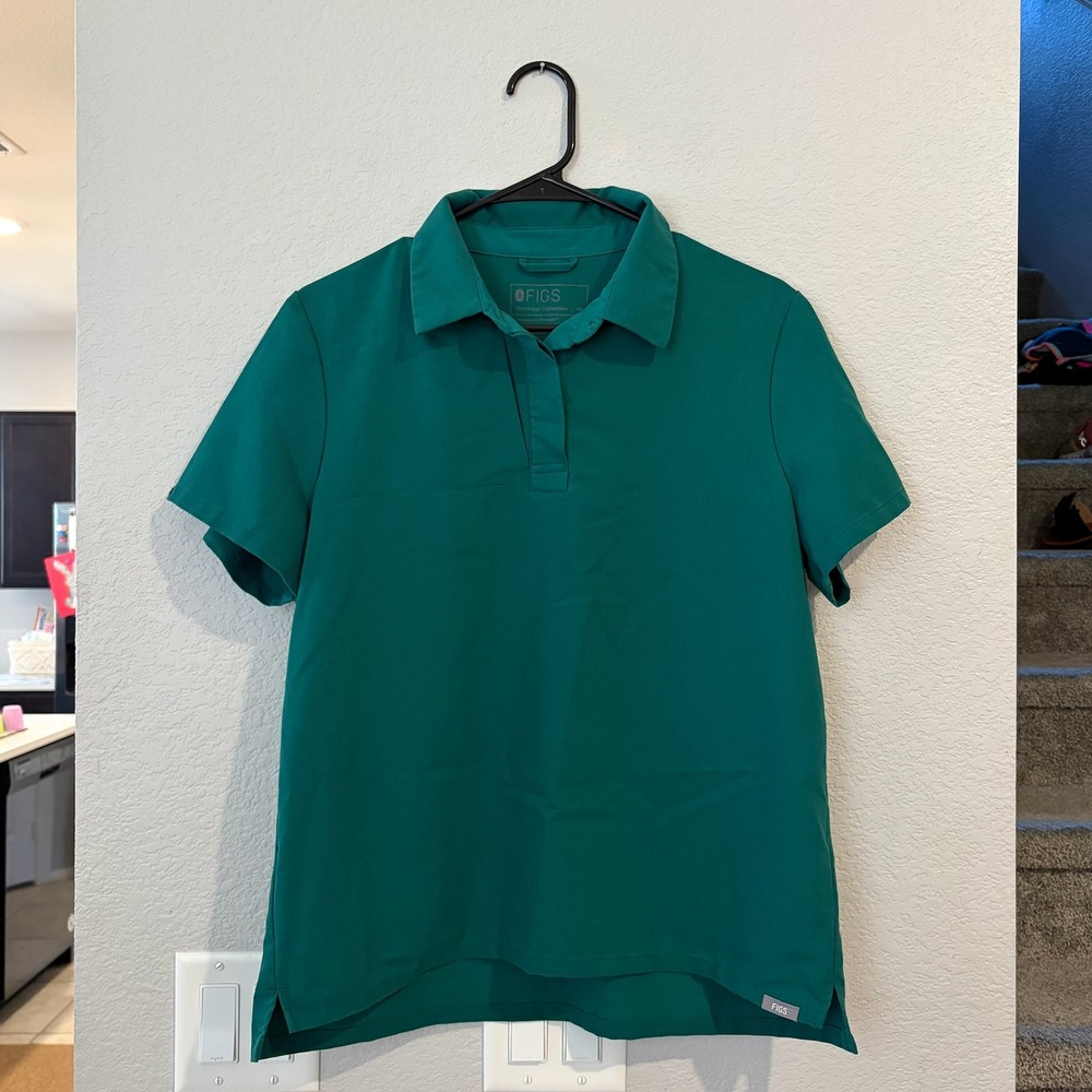 FIGS Technical Collection Scrub Polo Shirt Teal Green MEDIUM - Picture 2 of 6